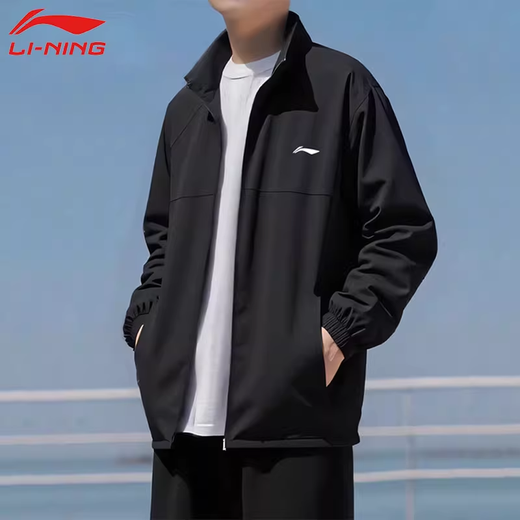 Li Ning (LI-NING) Jacket Men's Spring and Autumn New Running Outdoor Sports Stand Collar Top Men's Loose Casual Autumn Jacket Men's Black Stand Collar Sports Jacket M /170 (105-125Jin Jin equals 0.5 kg)