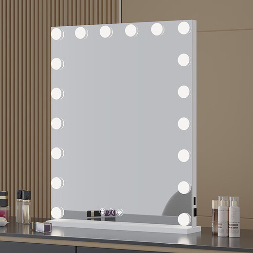 Large Square Makeup Mirror with Bulb Desktop LED Lamp Desktop Bedroom Makeup Mirror Internet Celebrity Smart Charging Vertical Style Gold 55*70+Socket+Bluetooth Speaker