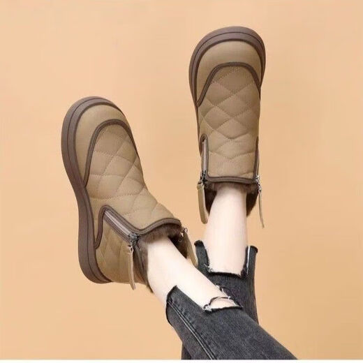 Snow boots for women 2025 fashion new winter velvet thickened warm non-slip casual versatile cotton shoes women's cotton shoes black 37