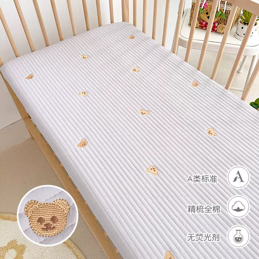 Yusenyi crib fitted sheet pure cotton baby sheet a type kindergarten bedding newborn children splicing bed quilted bear head gray 120x200cm fitted sheet