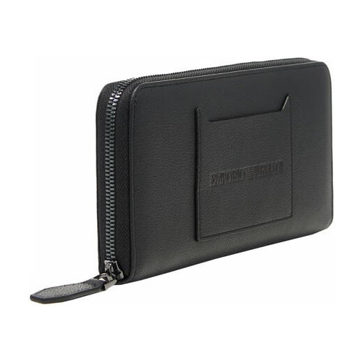Armani (ARMANI) embossed zipper long wallet men's black basic package (bag + dust bag)