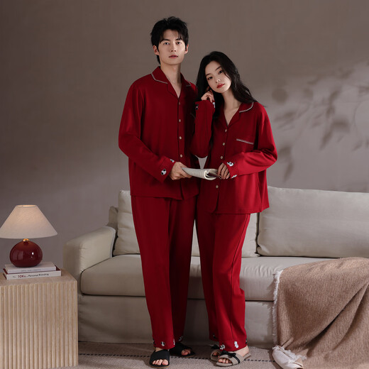 Xihong pajamas wedding newlyweds couple set large size pure cotton red zodiac year new bride men and women spring and autumn 2207,2208 gift box packaging L women's 100-120 Jin Jin equals 0.5 kg