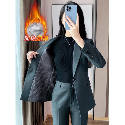 Pierre Cardin gray suit jacket for women winter quilted new professional formal wear hotel front desk thickened quilted work clothes suit quilted style 1125 black suit + black formal suit XL 110Jin Jin equals 0.5kg 119Jin Jin equals 0.5kg