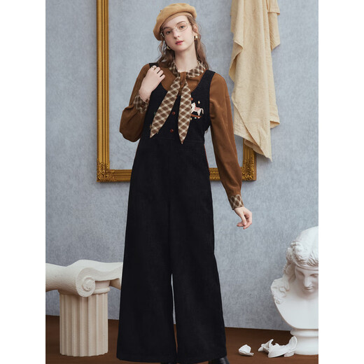 Two or Three Things Van Gogh Literature and Art Honey Thorns 2025 Winter New Plaid Tie Embroidered Long Sleeve Shirt for Women Brown L