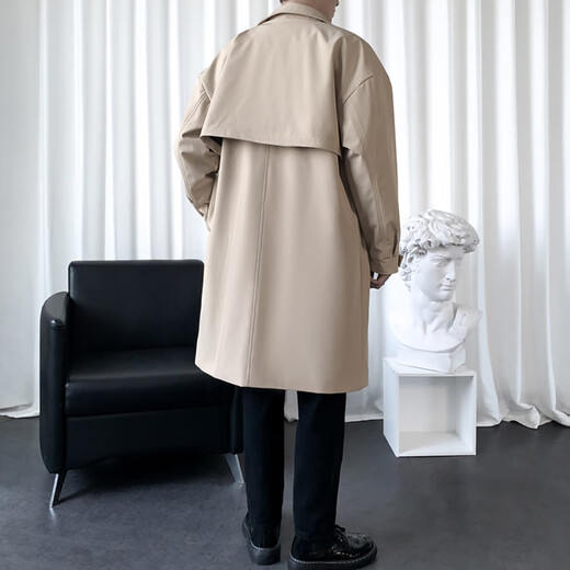 ROMON windbreaker men's autumn and winter mid-length fake two-piece double-collar casual coat men's youth coat men's black 2XL