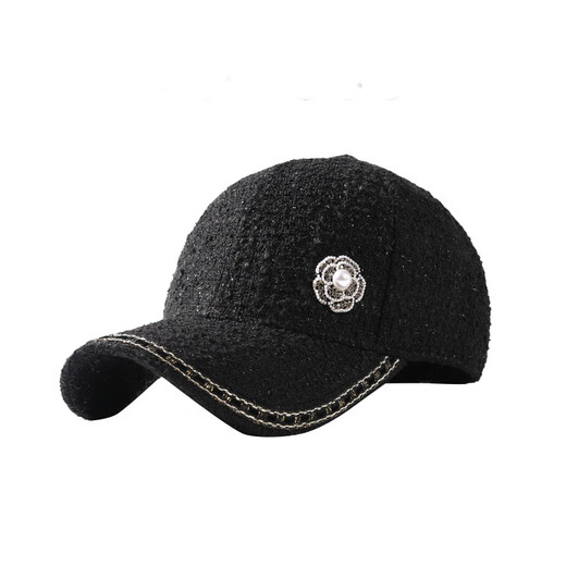 CACUSS Special Autumn and Winter Small Fragrance Style Baseball Cap for Women Elegant and Fashionable Versatile Cap Casual and Versatile Showing Face BQ230737 Black M(57-59cm