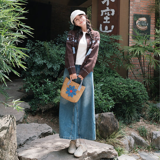 
Inman Jacquard Lapel Sweater 2025 Autumn Women's New Loose Warm Knitted Cardigan Jacket Coffee M