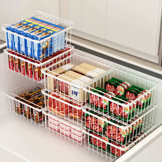 Yusenyi Freezer Hanging Basket Food Basket Freezer Internal Multi-layer Storage Rack Commercial Refrigerator Hanging Basket Shelf Divider Mesh Frame Carbon Steel White Small Size (Single Pack) 1-Layer Carbon Steel White Small Size (Single Pack)