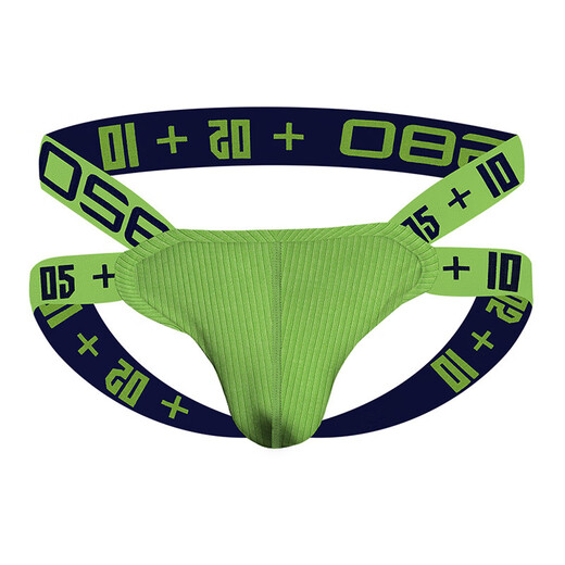 Wide waisted men's double butt sexy underwear with hollow back elastic personality sexy thong threaded cotton double butt green M
