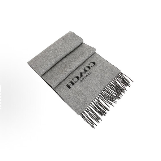 Coach Men's Wool Scarf Black Gray Logo Thick Unisex Scarf Double Sided Classic Logo Black/Gray Double Sided 76053 RI6