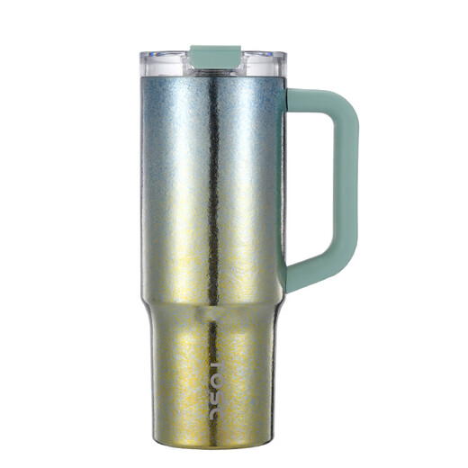 TOSC Special Pure Titanium Insulated Cup Large Capacity High-Looking Ice Cup Insulated Warm and Cold Double Drink Straw Cup Holiday Gift Gradient Gold and Blue 1000ml