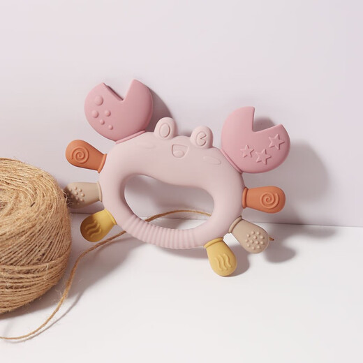 MOONPIE crab teether baby teething stick, anti-eating hand toy 6-12, food grade beige crab