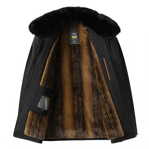 Dad's velvet jacket men's winter middle-aged and elderly thickened warm cotton coat with fur collar dad's mid-length cotton coat black 2XL 185 yards 125-140Jin Jin equals 0.5 kg