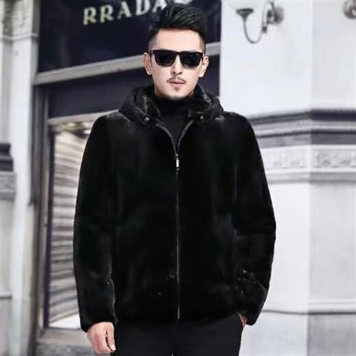 Off-season mink coat men's velvet whole mink winter hooded jacket mink fur imitation mink coat thickened hooded style XL XL125-135Jin Jin equals 0.5 kg
