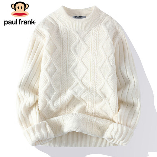 Paul Frank Sweater Men's Autumn and Winter Warm Twisted Sweater Men's Round Neck Thick Sweater Jacket Khaki XL