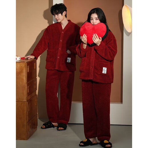 Victoria style couple pajamas winter coral velvet warm and thickened casual sweet flannel home clothes men and women outer wear suit XH9040 M women