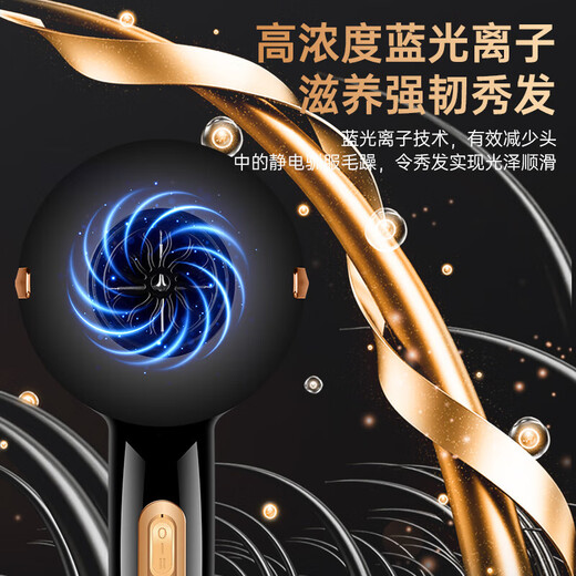 Hair dryer for hair salons, strong wind, home barber shop, high-power negative ion silent quick-drying hair care hair dryer, blue light hair care, dark night black 1300W six-piece set