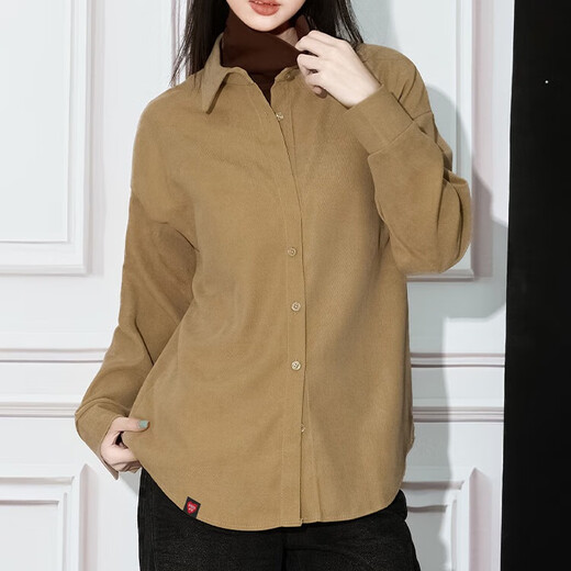 CHOCOOLATE it women's fashion brand fake two-piece high collar long-sleeved shirt for women autumn and winter brushed thickened inner layered shirt for women apricot 2XL