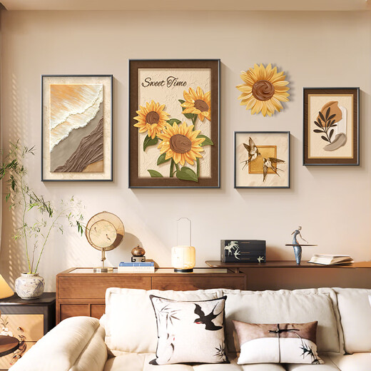 Collection of mid-season antique living room decoration paintings 2025 new sofa background wall hanging paintings French retro sunflower combination mural