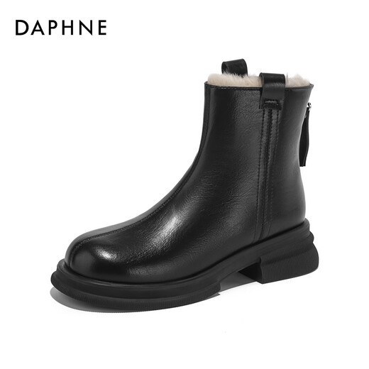 DAPHNE Daphne short boots women's fashion boots warm plus velvet winter fur boots 2025 new versatile ankle boots thin boots thick velvet black 37 standard size