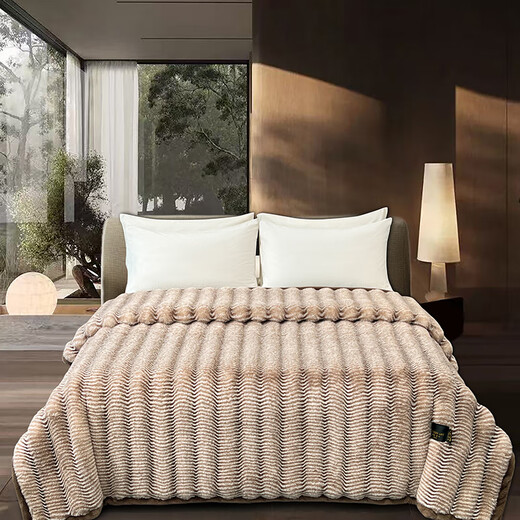 Nanjiren imitation fur blanket, winter thickened plush blanket, wedding blanket, home sofa blanket, plus velvet nap blanket, color wave pattern, coffee brown, velvet thickening, warm to the touch 200*230cm