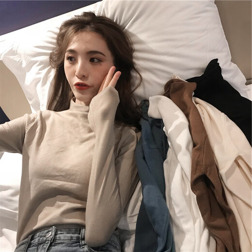 Autumn half turtleneck bottoming shirt for women, new style T-shirt, long-sleeved T-shirt, versatile slimming top YXQ8003 Black XL Reference 115-125Jin Jin is equal to 0.5 kg