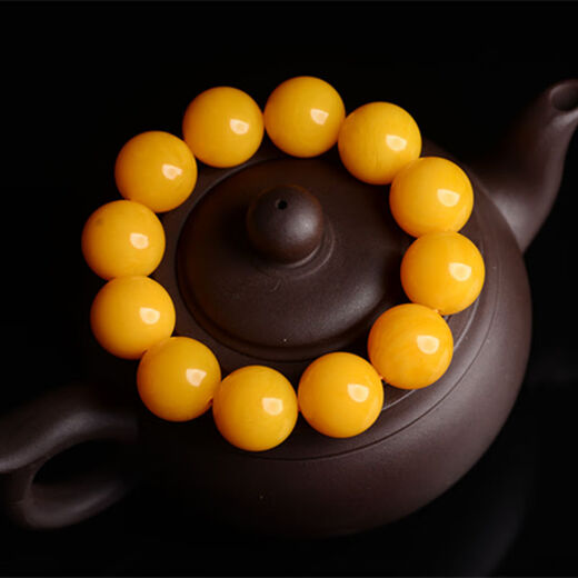 Shimei natural Russian beeswax bracelet for men, white flower beeswax bracelet for women, amber chicken fat yellow (with national inspection certificate) Russian white flower beads diameter 12 mm (16 pieces)