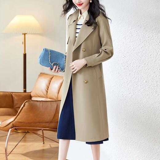 OLJ light luxury brand mid-length windbreaker jacket for women 2025 spring and autumn new high-end simple and elegant slim coat green plum green L 120-140Jin Jin equals 0.5 kg