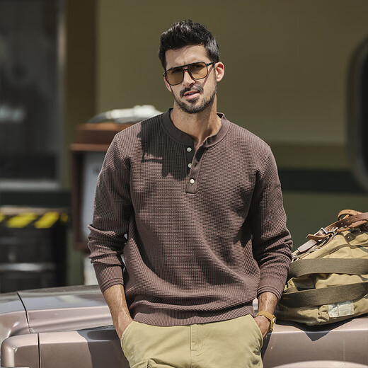 Hou Teng American Henry Collar Sweater Men's Winter Loose Warm Sweater Men's Trendy Retro Sweater Bottoming Shirt Men's Red Brown 4XL (210-230Jin Jin equals 0.5kg)