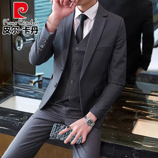 Pierre Cardin high-end suit suit men's business slim suit men's professional formal suit small suit groom's best man wedding dress black double button suit + trousers + shirt free tie XL 175 115-130Jin Jin equals 0.5 kg