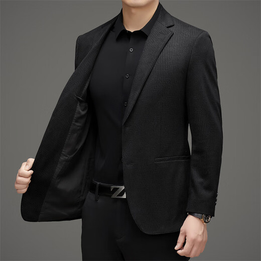 LiLang Fashion Casual Men's Suit Autumn and Winter New Middle-aged Business Versatile Slim Trendy Jacket Men's Single-piece Suit Trendy Black XL 180
