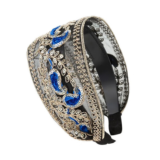 Temperament wide headband for women to cover gray hair, broken hair, pressed hair, wide-brimmed lace, Internet celebrity hairband, toothed headband, blue 1 piece