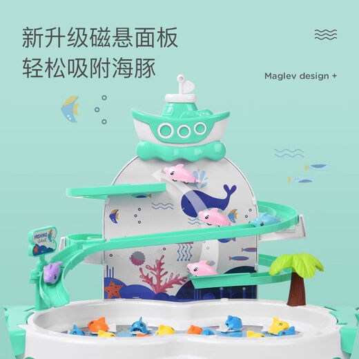 He Jiagong Electric Diaoyutai Toy Children's Early Education Baby One to Two Year Old Boys and 6 Girls Birthday Gifts Received on the Day Battery Version Pink Ocean Park Slide Model