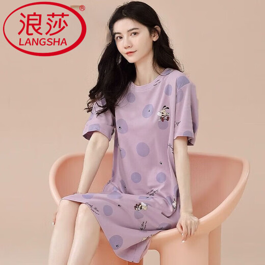 Langsha camisón para mujer verano algodón puro vestido de manga corta de longitud media pijamas casuales de dibujos animados para mujer ropa de hogar nueva temporada de primavera 1509 M 80-100