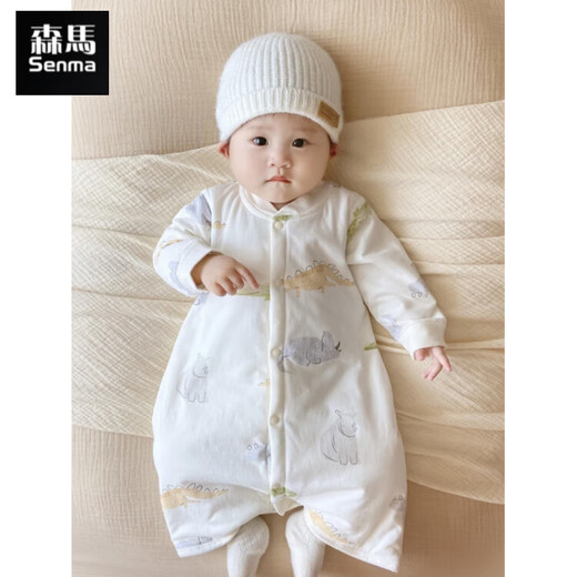 Semir children's spring and autumn baby sleeping bag children's winter anti-kick quilt warm pajamas for men and women baby quilted jumpsuit pure cotton nightgown Dandelion 59cm