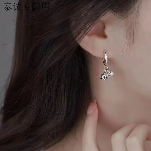 KZD999 Pure Silver Orchid Bell Flower Earrings Women's Earrings Earrings Earrings Fashion Earrings Same Style Niche Design 999 Orchid Bell Flower Earrings Same Style 4.23g (Pair of Pure Silver) Same Style