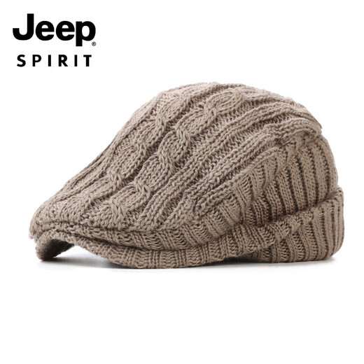 JEEP knitted woolen hat British beret women's versatile forward hat ear protection plus velvet warm men's peaked cap autumn and winter dark gray M (56-58cm)