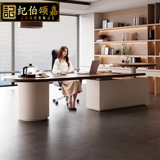 JOBOSNJC Light luxury high-end solid wood office desk semi-circular executive desk conference table electric lift desk computer desk desk 2.2m big leaf pine table + mountain chair + Hiroshima chair *2