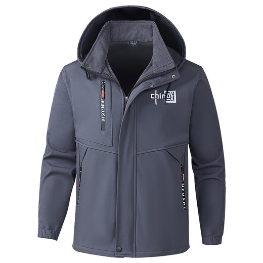 Outdoor soft shell jacket suit men's velvet thickened work clothes waterproof and windproof fishing cycling clothes to keep warm in winter Jacket black 3XL 185 size