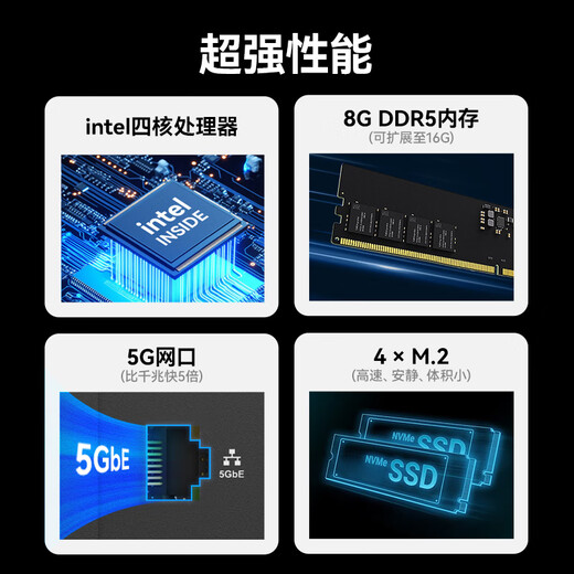 TerraMaster Private Cloud F4 SSD 5G-Netzwerkport Voll-Flash-Home-NAS-Netzwerkspeicher mit vier Einschüben Voll-Solid-State-Personal-Cloud-AI-Home-Server Fotoalbum-Backup Kapazitätserweiterung für mobile Computer