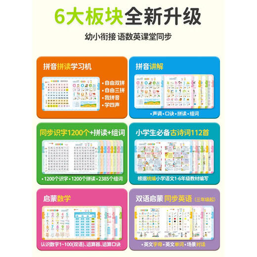 Original Chinese, Mathematical and English Classroom Point Reading Sound Book, Pinyin, Children's Pen, Children's Early Education Machine, Learning Toy, Chinese and Mathematical English Classroom, 51 pages in total