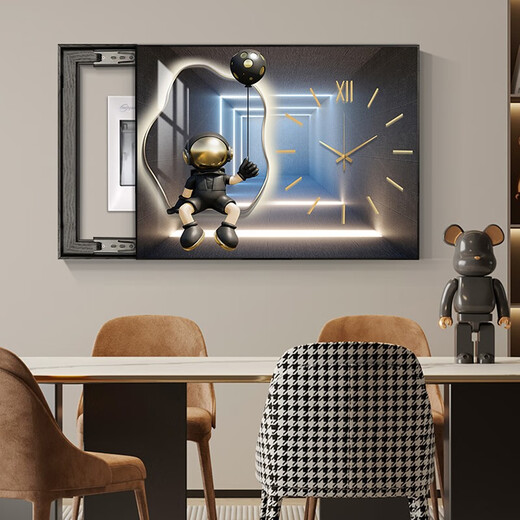 
HanXUAN (HANXUAN) light luxury meter box decoration painting with clock distribution box cover without holes Modern simple hanging painting Astronaut watch K11967 55*45cm (cover 45*35) black frame with cover