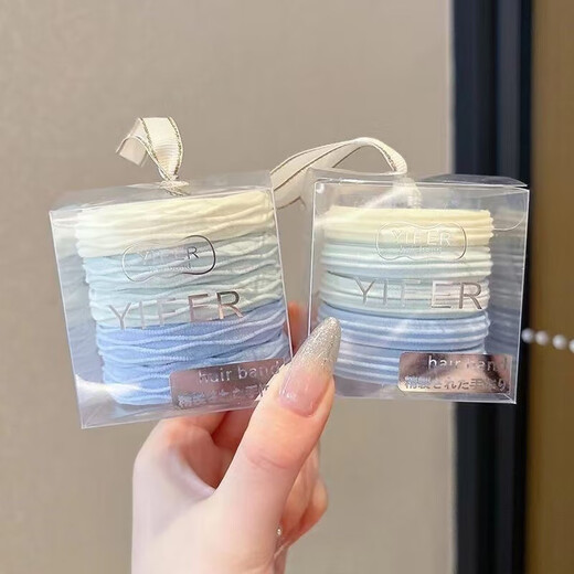 Sea salt blue hair rope, hair rope, hair tie, simple high ponytail rubber band, cute headdress for girls, seamless and high elasticity (opp bag packaging), random color, 10 pcs