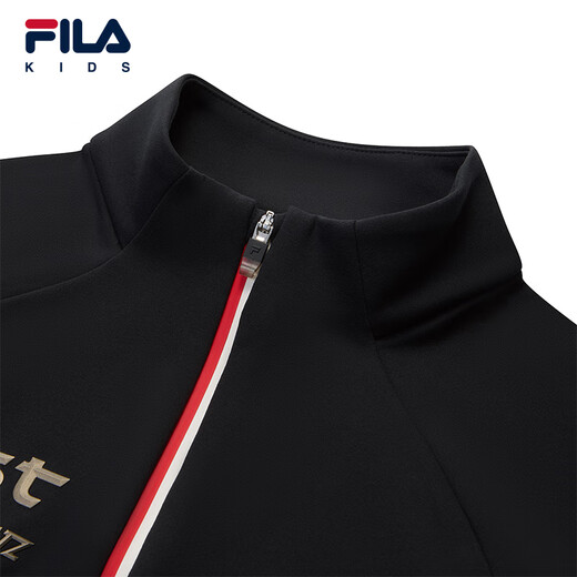 FILA children's clothing tops 2025 winter new style boys' plus velvet long-sleeved T-shirt dark black-BK 175