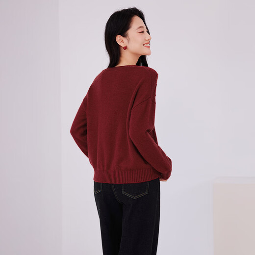 Xiangying wool + rabbit fur super nice red sweater for women 2025 winter new jacquard crew neck sweater red S 155/80A/85-95Jin Jin equals 0.5 kg