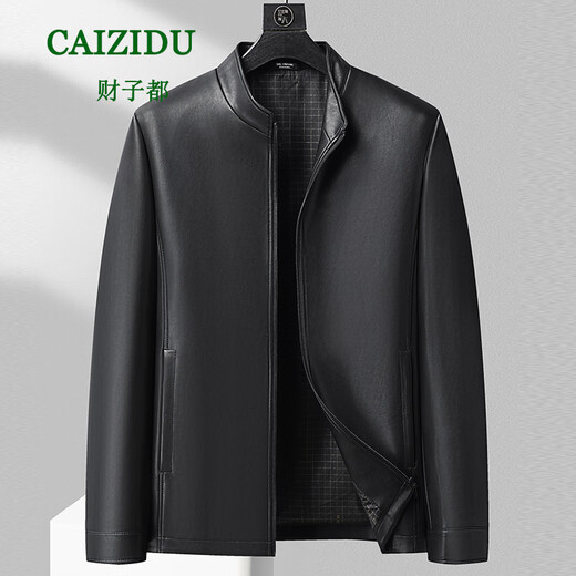 CAIZIDU autumn and winter clothing middle-aged men's large size fashionable lapel leather jacket dad loose plus size casual pu leather jacket black spring and autumn 2XL (recommended 150-170Jin Jin equals 0.5 kg)