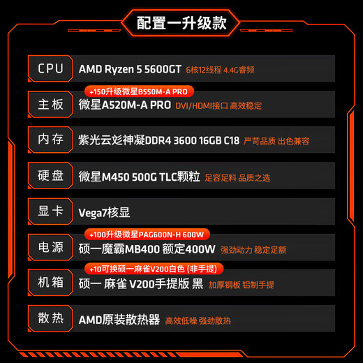 AMD Ryzen 5600GT/5700G/5500GT/8700G Game Office Home Core Display Host Computer Desktop Assembly Desktop Computer Host DIY Complete Machine Configuration One Upgrade 5600GT/16G/500G