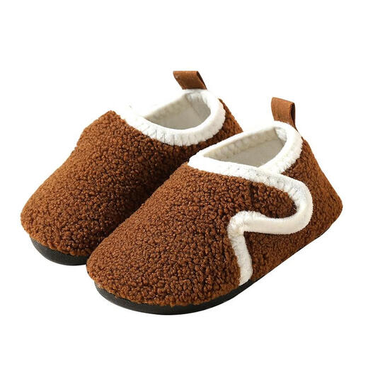 Children's floor socks anti-slip spring thickened plus velvet baby shoe covers boys and girls indoor insulation cotton slippers beige curly plush 26-27 size 15cm inner length