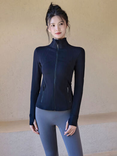 ACKDCS Slim Fit Yoga Wear Jacket Women's Autumn and Winter New Sports Jacket Top Fitness Long-Sleeved Cycling Suit Black Jacket + Sea Rock Gray Pants Suit with an Instant Discount of 10 Yuan S S