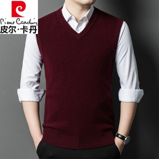 Pierre Cardin haut de gamme automne et hiver 100 laine col en V gilet pour hommes d'âge moyen affaires décontracté épais pull en laine couche de base chaude couleur verte 3310 4XL / 130 recommandé 185-205Jin Jin équivaut à 0,5 kg